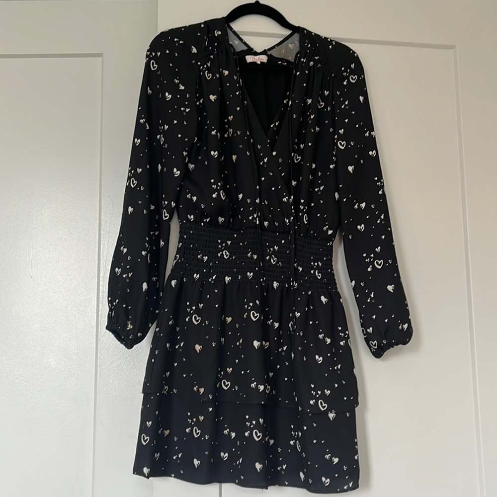 Parker long sleeve black and white heart mini dress